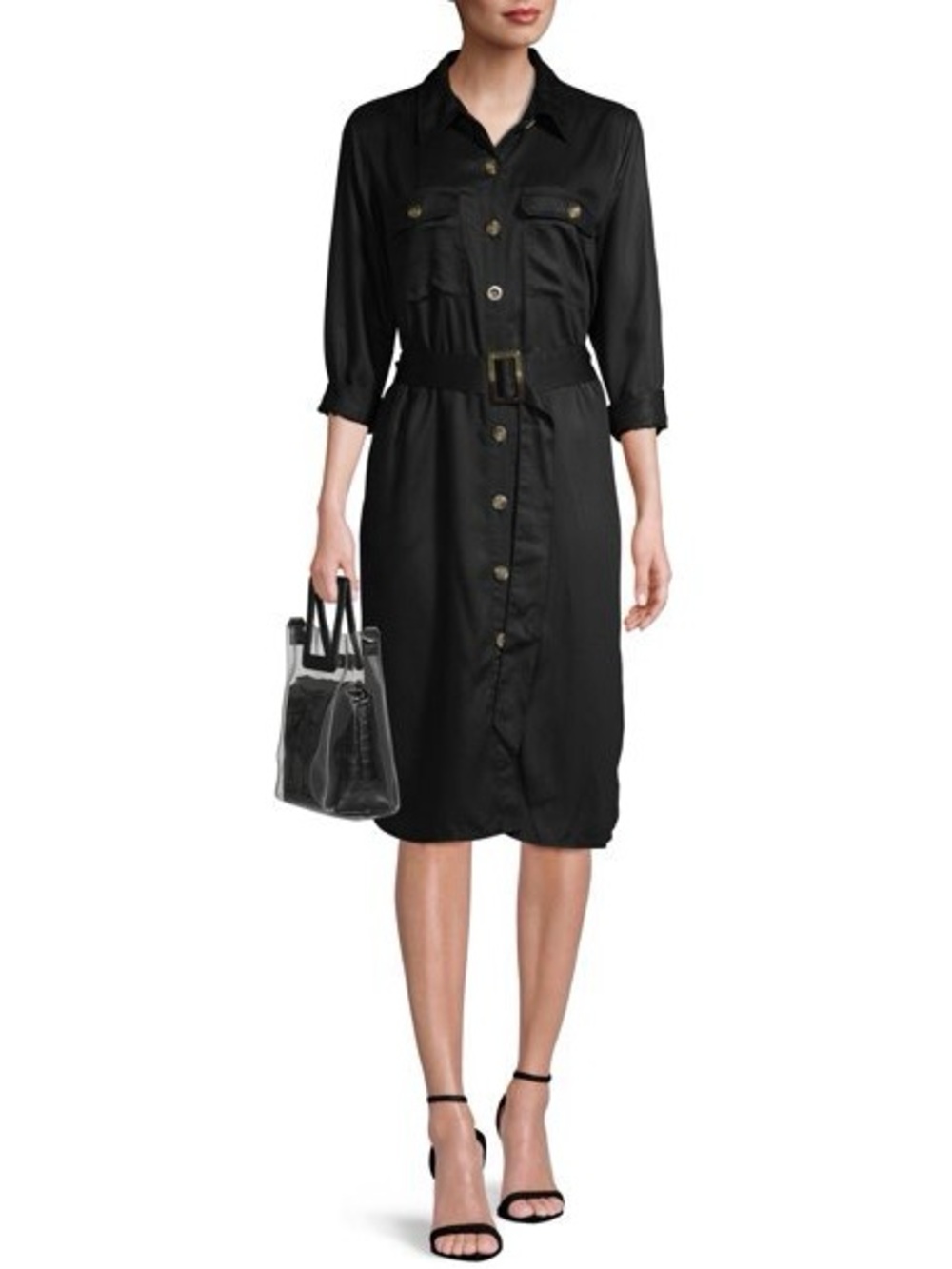 Time and Tru Woven Utility Shirt Midi Dress in Black